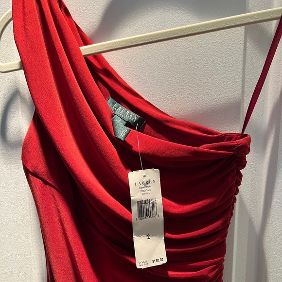Ralph Lauren One Shoulder Ruched Waist Red Dress - Picture 3 of 7